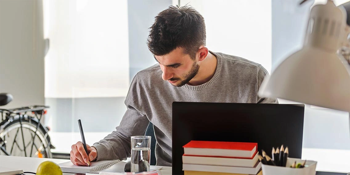 student studying at desk