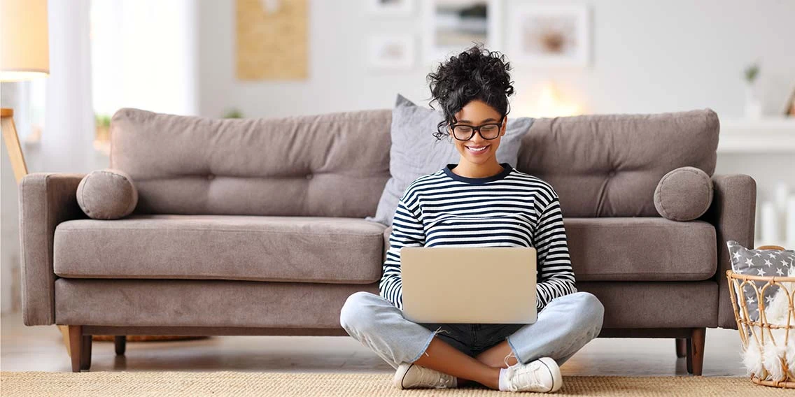 woman researching checking accounts