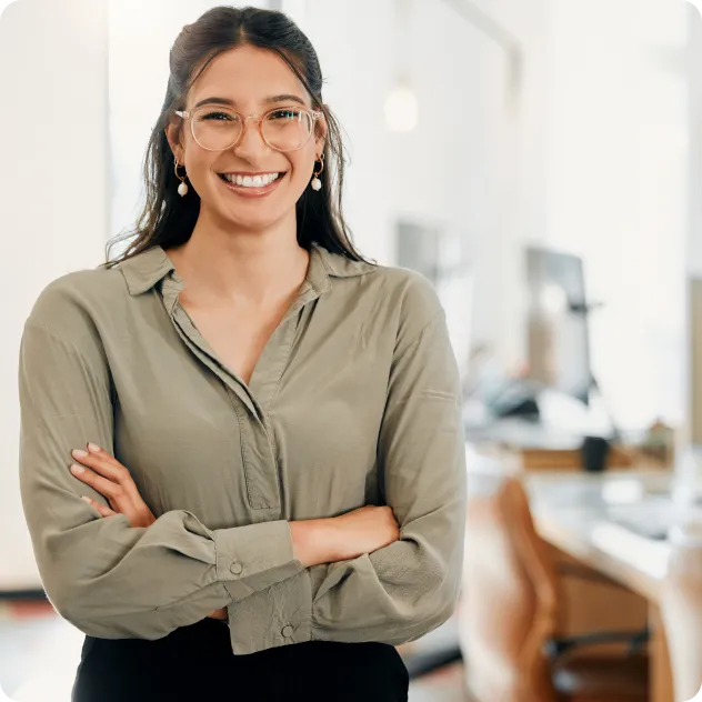 Office employee standing in her office